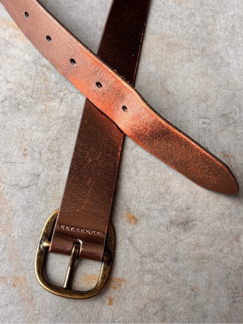 Hobo Brown Metallic Leather Belt with Brass Buckle